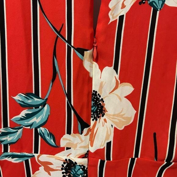 Express Women Dress small Red Floral Long Sleeve Mini Surplice wrap Lined fairy - Picture 11 of 13